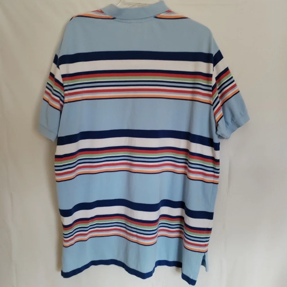 Polo Ralph‎ Lauren Pique Polo Shirt XL Blue Horizontal Rugby Deck Stripe Y2K
